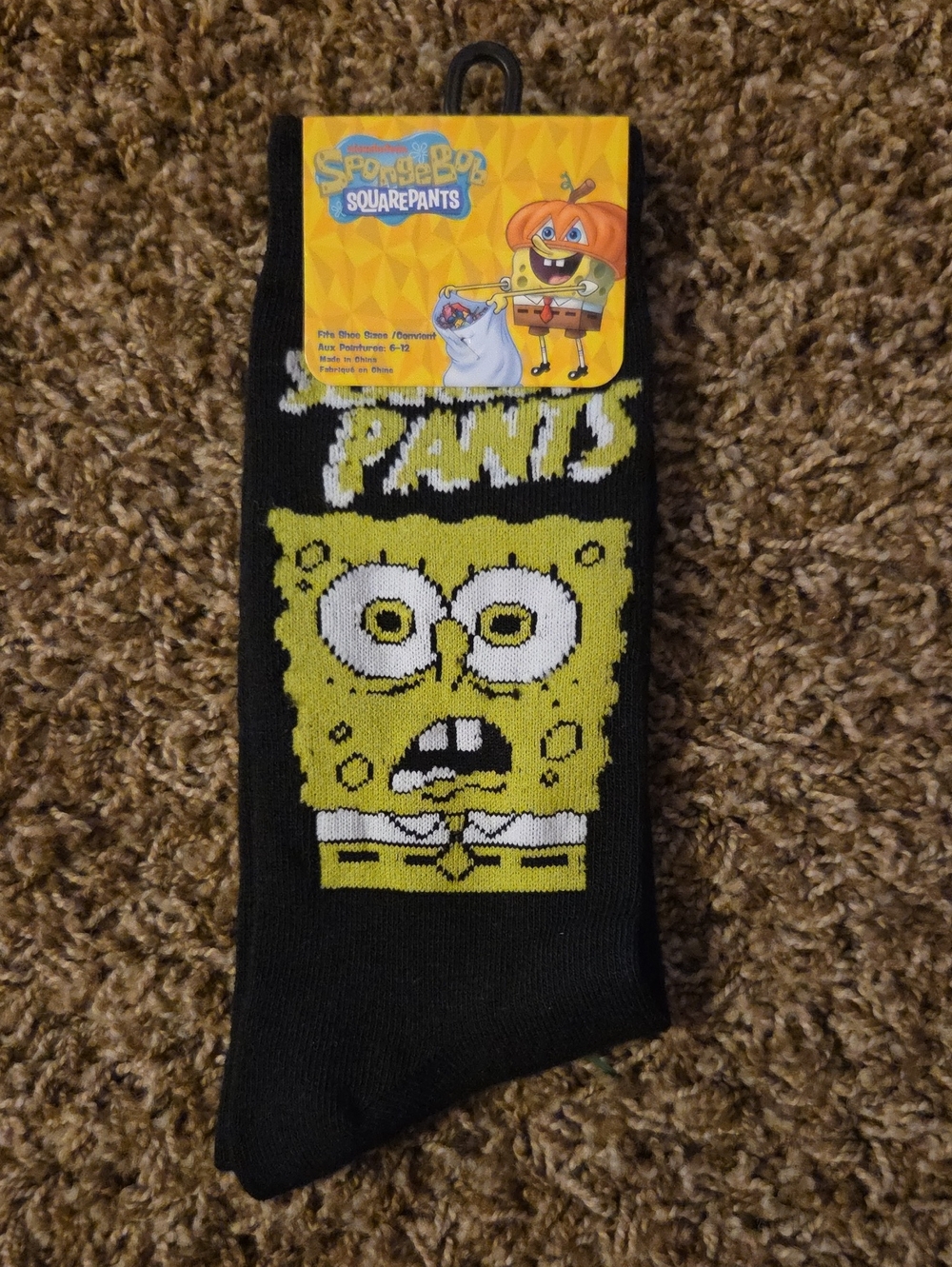 Scaredy Pants SpongeBob SquarePants Black and Yellow Crew Socks